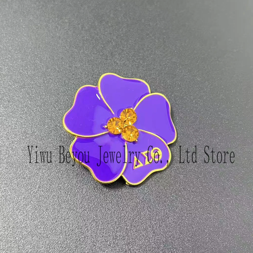 Gold-Plated Delta Greek Letter Violet Brooch