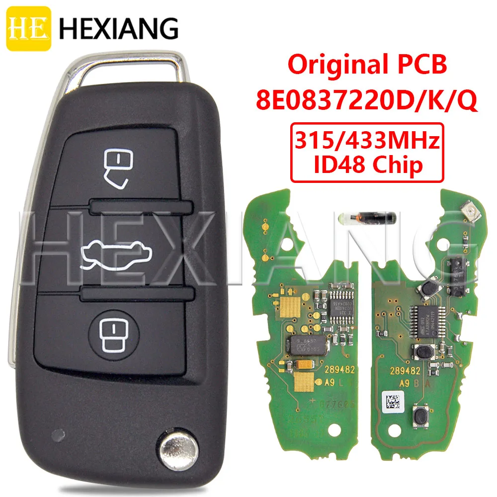 HE Original PCB 8E0837220D/220K/220Q ID48Chip 315/433MHz Car Remote Key For Audi A2 A4 S4 RS4 B7 Cabrio Quattro Avant 2005-2008