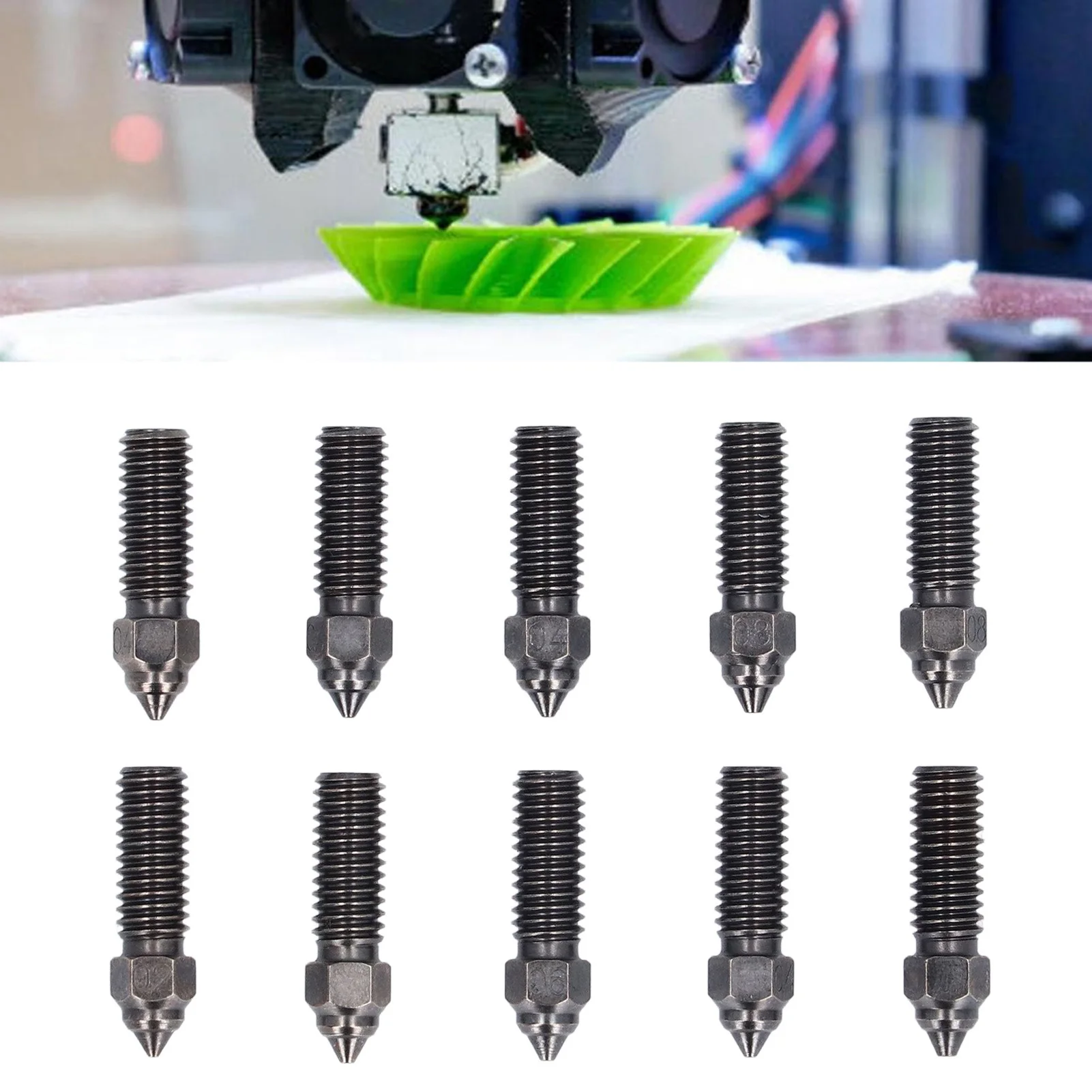

10PCS 1.75mm 3D Printer Nozzle Extruder Nozzle Kit 0.2 0.4 0.6 0.8 1mm Hardened Steel 3D Printer Nozzle Kit for K1 K1 Maximum