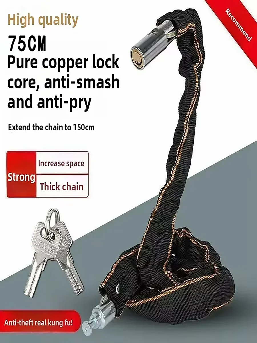 AliExpress NONE High Security Bicycle Chain Lock Portable Anti-theft MTB Mountain Bike Lock With 2 Keys For Scooter Electric Bike