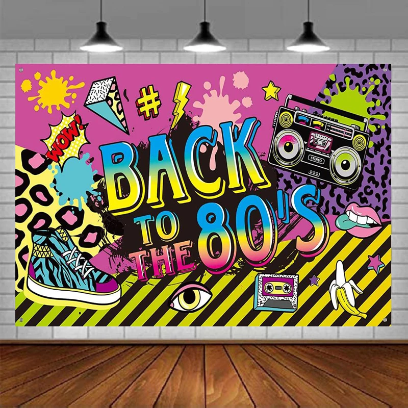 

Photography Backdrop Back To The 80's Hip Hop Sign Party Banner Photo Booth Background Wall Decorating Party Supplies