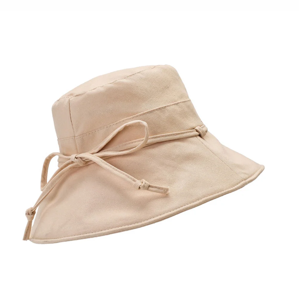 الكبار قبعة بحافة Bowknot الكاكي M 56-58 سنتيمتر القطن الشمس حماية واسعة حافة تنفس في الهواء الطلق شاطئ الصيد السفر واقية من الشمس قبعة #6