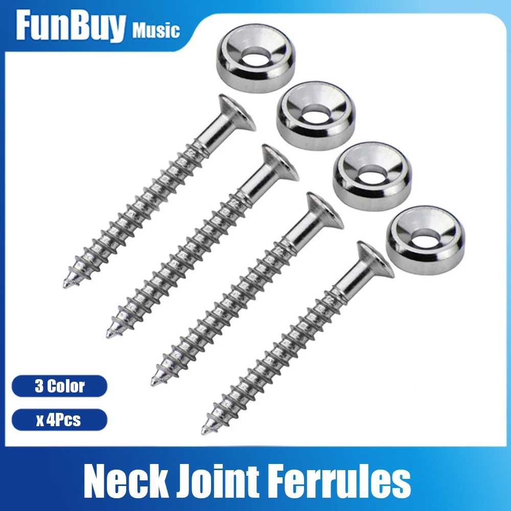 4pcs Guitar neck Joint Plate Screw Bushings Ferrules For Neck Mounting With Screws Black - Chrome