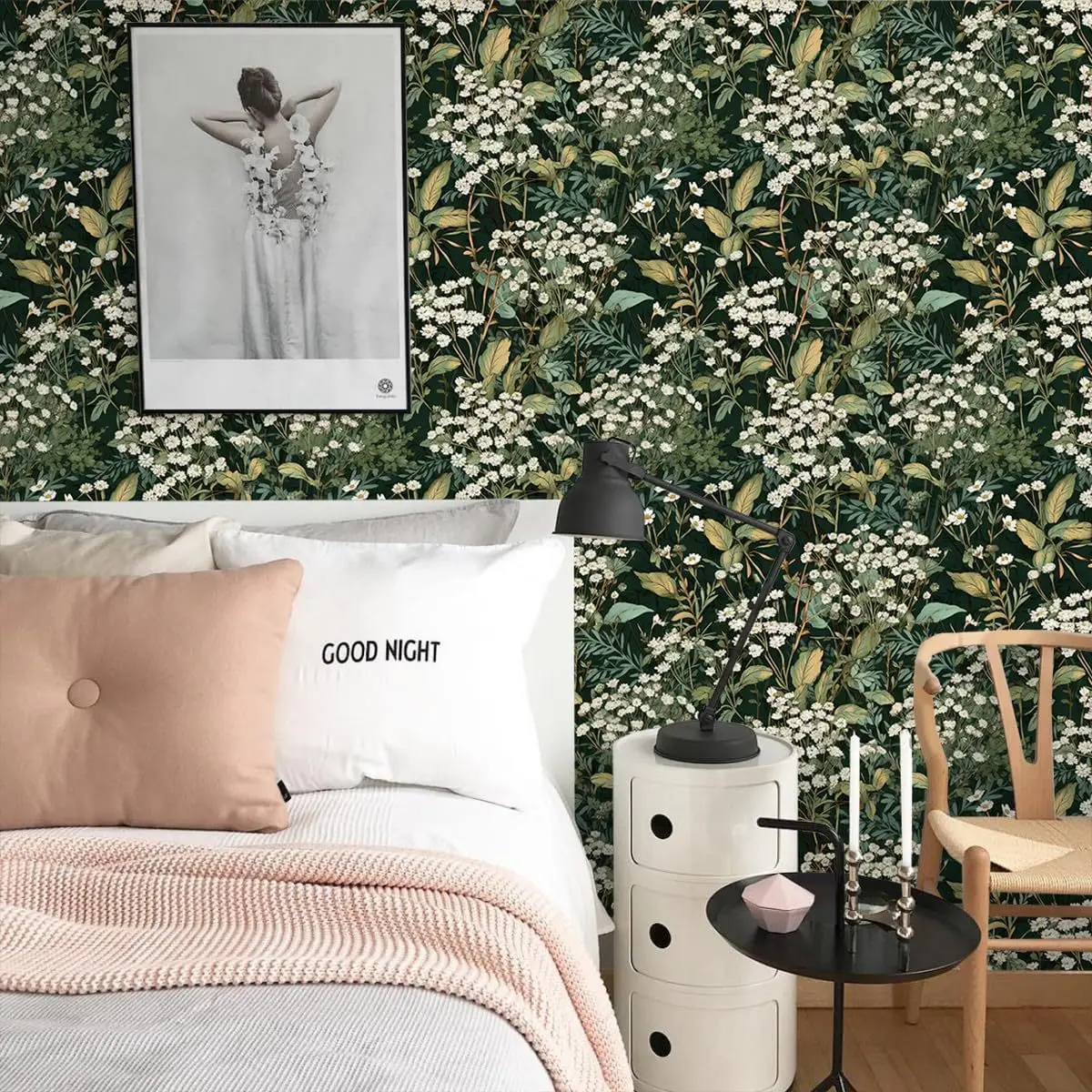 

Wallpaper Peel and Stick Floral Leaf Contact Paper Green Modern Farmhouse Wall Paper for Bathroom Bedroom Decorative Vinyl