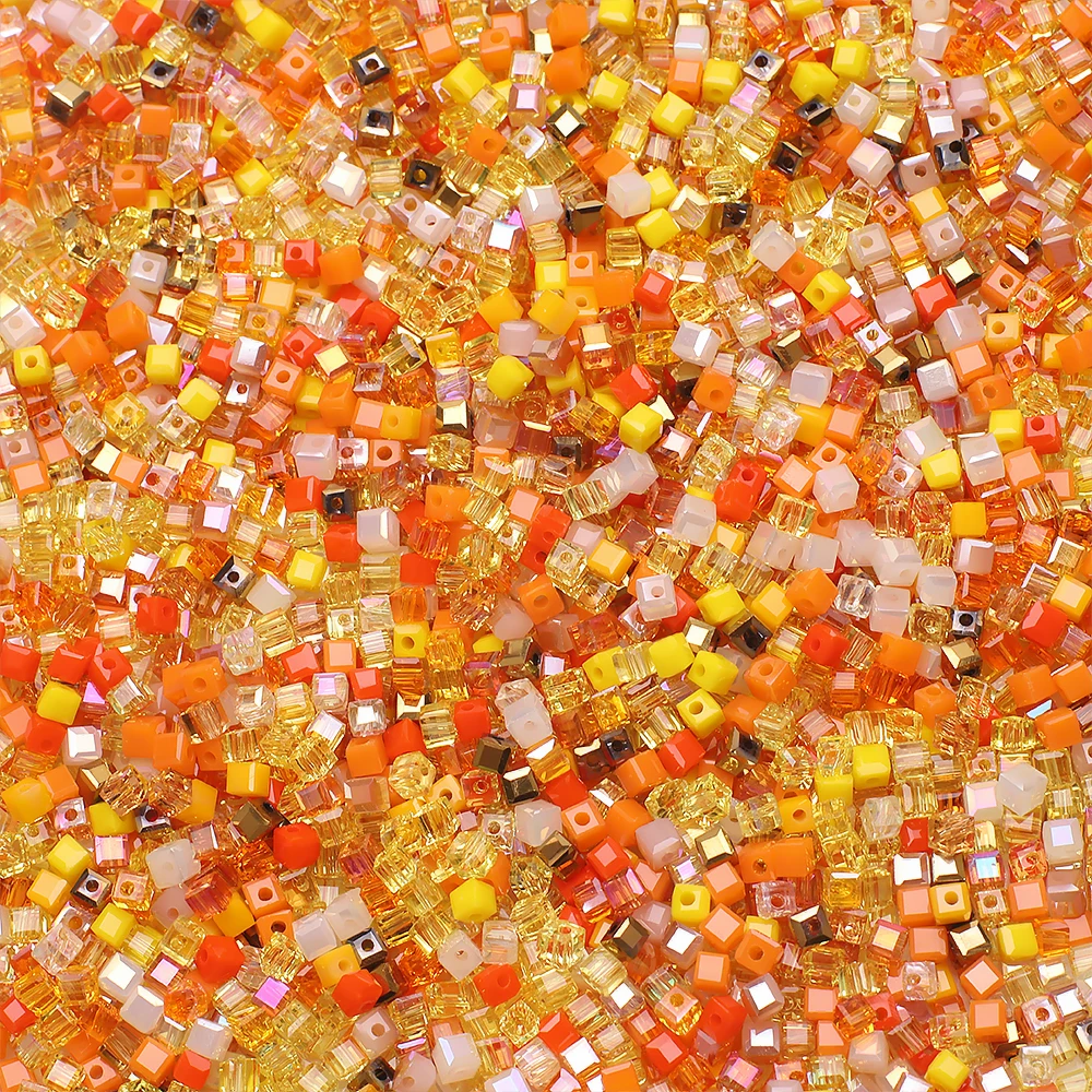 3/4/6mm Czech Glass Square Beads Orange AB Mixed Crystal Faceted Cube Loose Beads For DIY Making Charm Jewelry Accessories