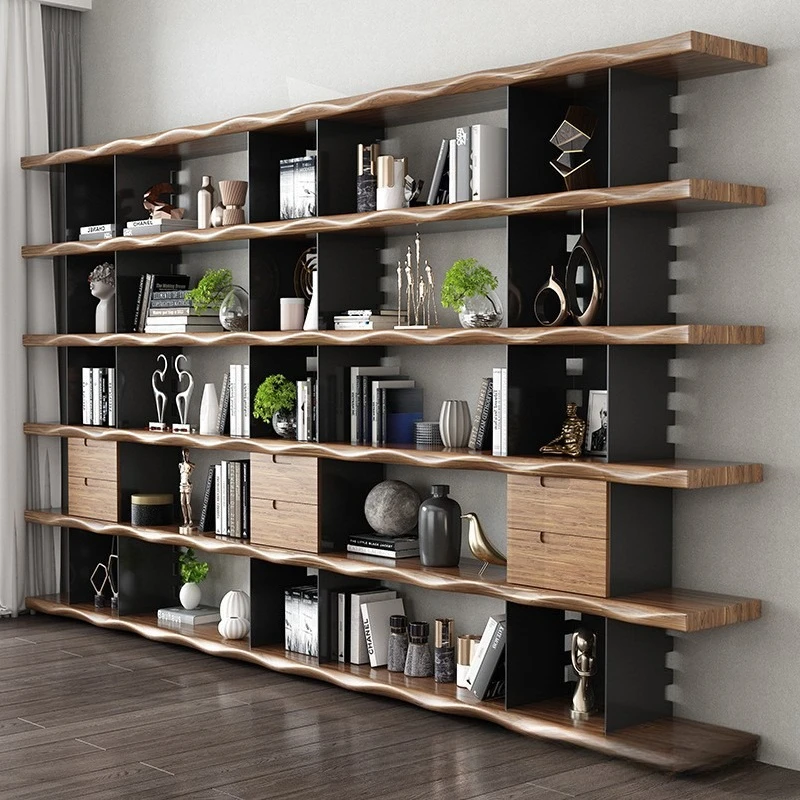 American floor-to-ceiling solid wood shelves Office living room storage shelves Study with drawers Bookshelf Display shelf