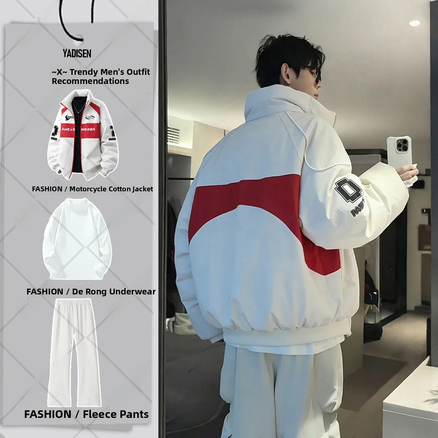 

American Sle Spliced Color Contrast Print down Cotton Jaet Men's Winter ort Motorcycle Coat Bread Sle Outerwear