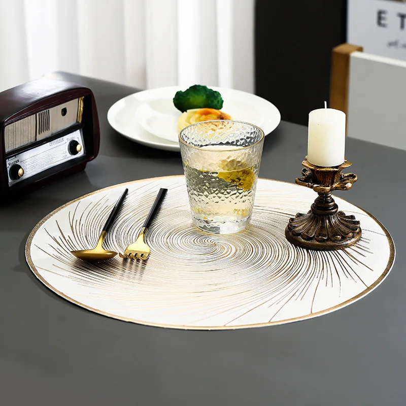 Creative Swirl Luxury Placemat Heat Insulation Mat Washable Round PVC Silver Firework Compass Pattern Household Anti-scald Mat