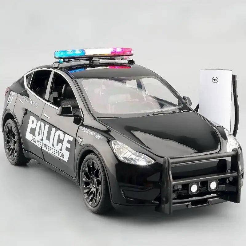 

1:24 Model Y SUV Alloy Police New Energy Car Model Diecast Metal Vehicles Car Model Simulation Sound and Light Children Toy Gift