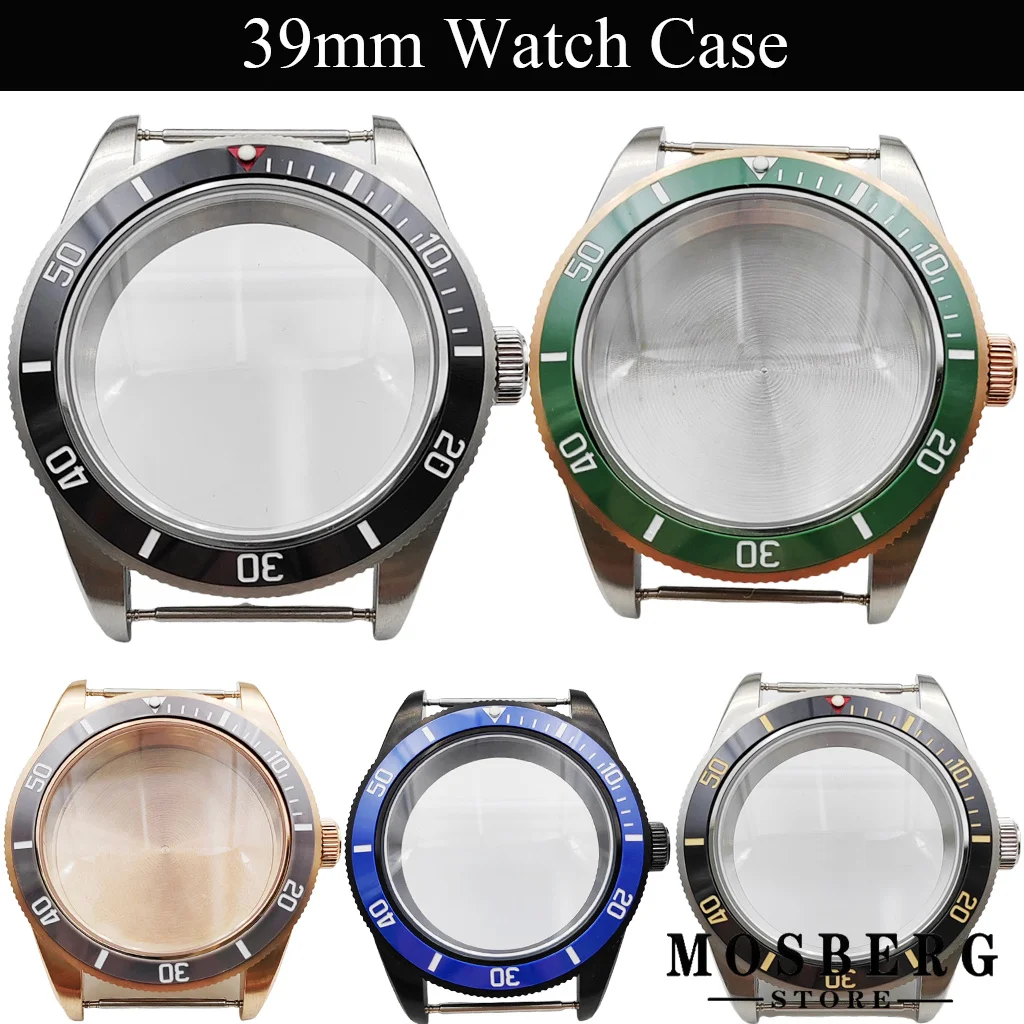 

39mm Watch Case Domed Sapphire Glass With Ceramic Bezel Solid Stainless Steel For NH35 NH36 ETA2824 PT5000 Watches Movement