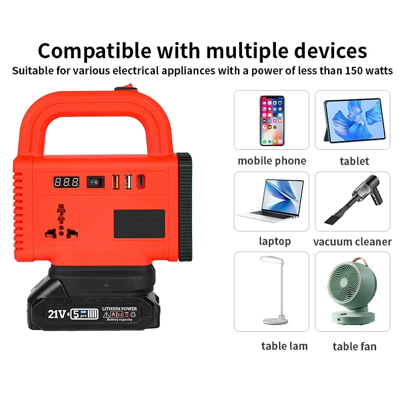 

Lithium battery inverter power supply 150W power bank 21V to 220V multi-function home intelligent transformer portable inverter