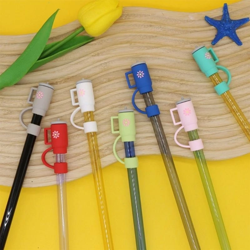 Durable Straw Covers Portable Dust Proof Straw Toppers Lid Flower Straw Tip
