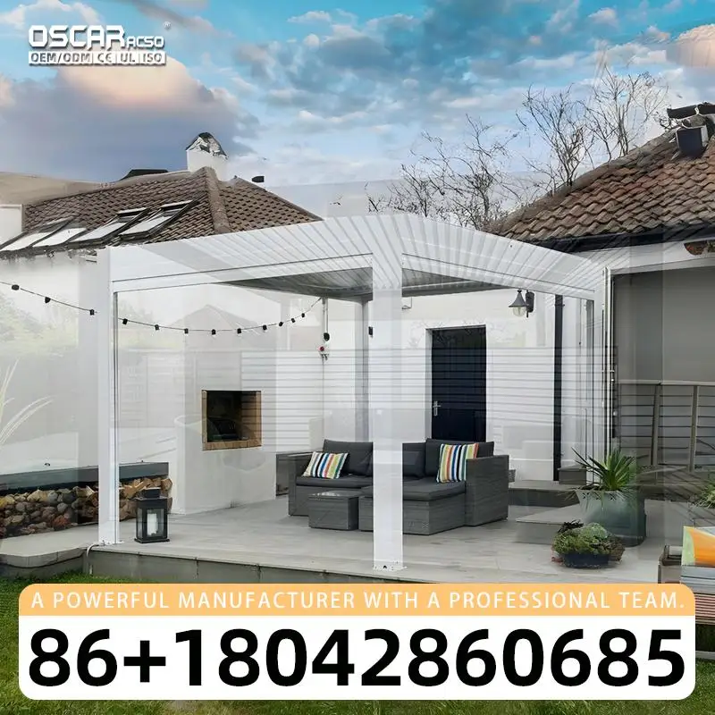 

Современные электрические системы на крыше, регулируемый размер, биоклиматическая алюминиевая садовая беседка на заказ для наружного патио, двора, беседки у бассейна