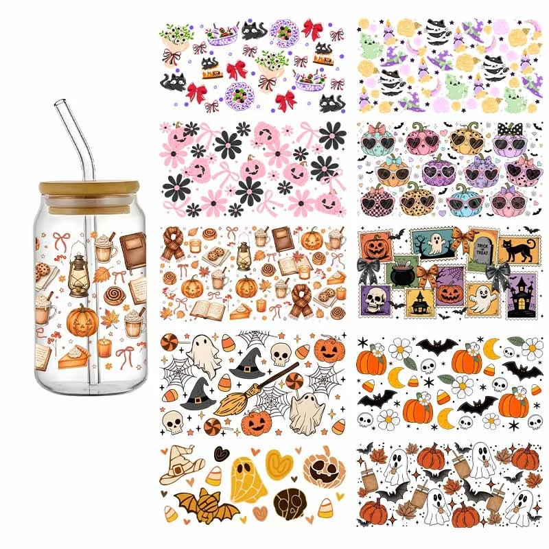 3D Beautiful Halloween Pumpkin Spooky UV DTF Cups Wrap Sticker DIY Label Transfer Sticker Waterproof Print