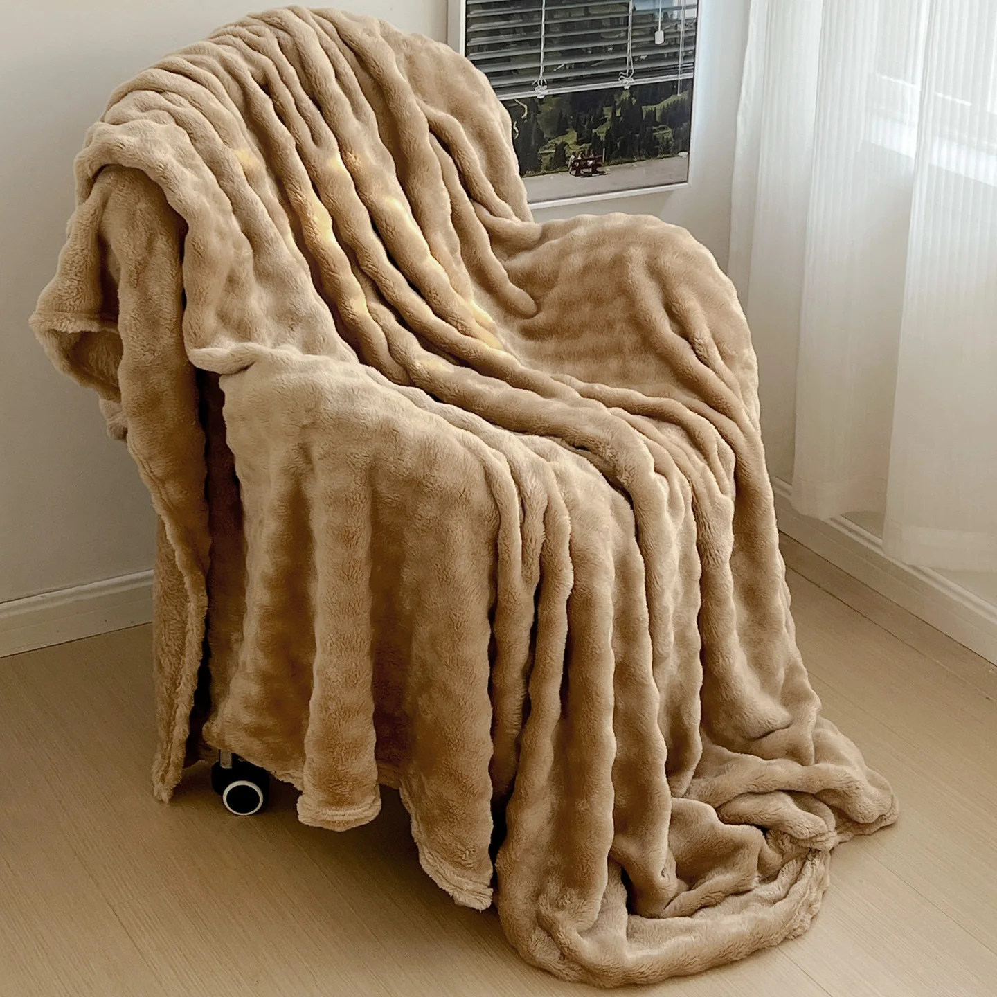 

Solid Color Bubble Rabbit Plush Blanket Soft Milk Fleece Air Conditioning Throw Cozy Sofa Office Nap Shawl Warm Home Bedding Set