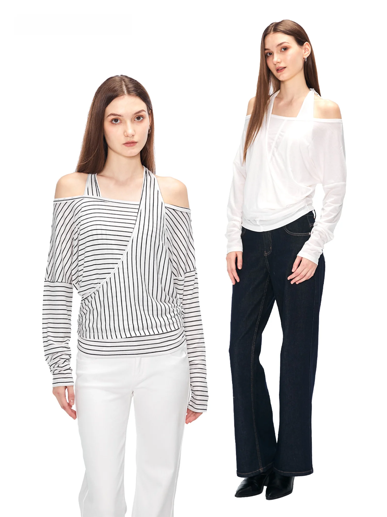 

SUNDAYAM Women's Long Sve T-irt Batwing Sve Ne Hanging Belted oulder Bared Loose Fit Slimming Casual Sle Cotton...