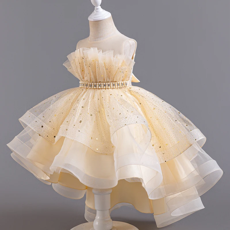 8318 Girls\' Formal Evening Trailing Dress Pengpeng Skirt Sleeveless Princess Fluffy Cake Dinner Performance Dance New Product