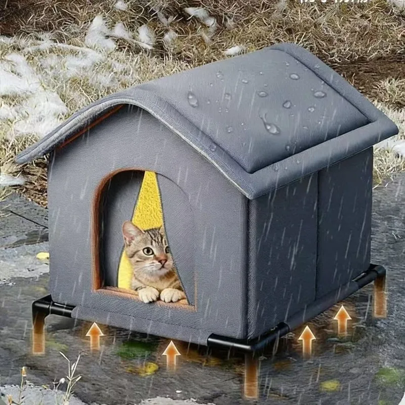 

Waterproof Foldable Outdoor Cat Dog House, Insulated Pet Cave Shelter for Winter, Warm Washable Crate for Small Dogs Puppies