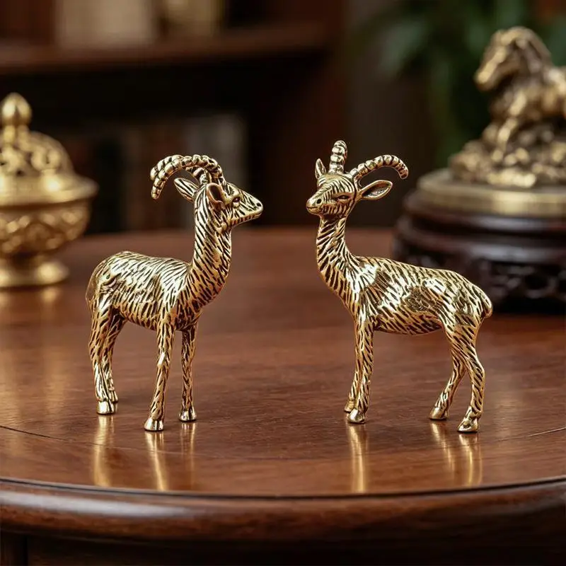 【MA】Solid Brass Body Zodiac Sheep Statue Sheep Animal Frame Tabletop Ornament Auspicious Implication