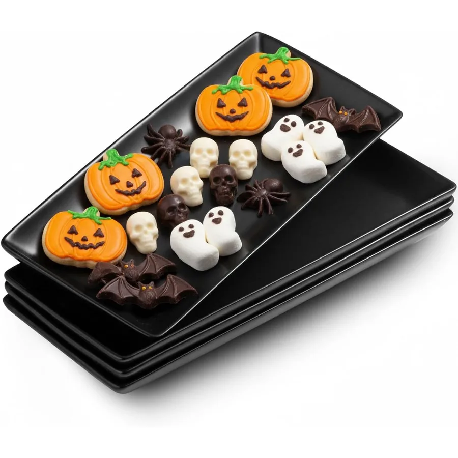 

Большие прямоугольные сервировочные тарелки для развлечения: 14-дюймовый черный поднос для обеда, набор из 4 штук, идеально подходящих для свадьбы, Дня Благодарения.