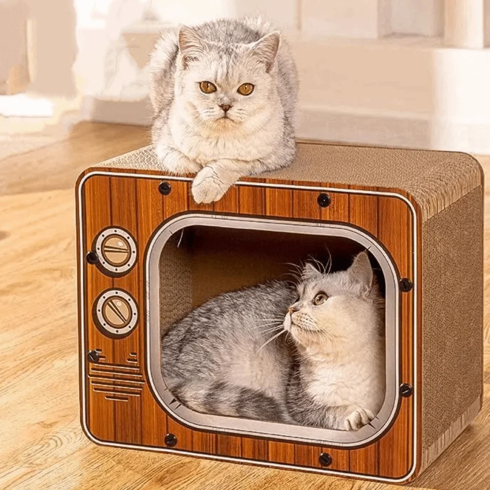 TV Shape Cat Scratch House Non Slip Wear Resistant Cat Climbing Frame Corrugated Furniture Protector Interactive Climber