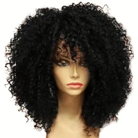 Pelucas de pelo rizado Afro con flequillo, pelucas de mujer negras de fibra sintética suave y esponjosa de 16 pulgadas para fiesta, Cosplay, uso diario