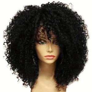 Afro Kinky Cabelo Encaracolado Perucas com Franja, Fibra Sintética Fofa Suave, Nenhuma Perucas De Renda, Festa Cosplay, Uso Diário, 16 8 principais vendas puchinho de cabelo crespo - №6