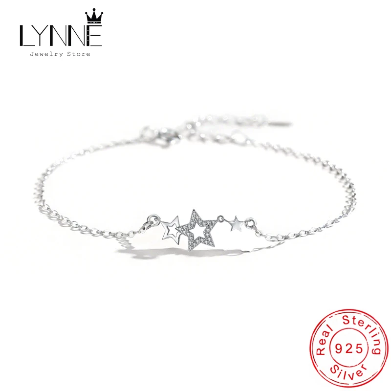 925 Sterling Silver Fashion Fine Three Stars Zircon Pendant Anklets Women Jewelry Gift Summer Sexy Beach Rhinestone Foot Chain