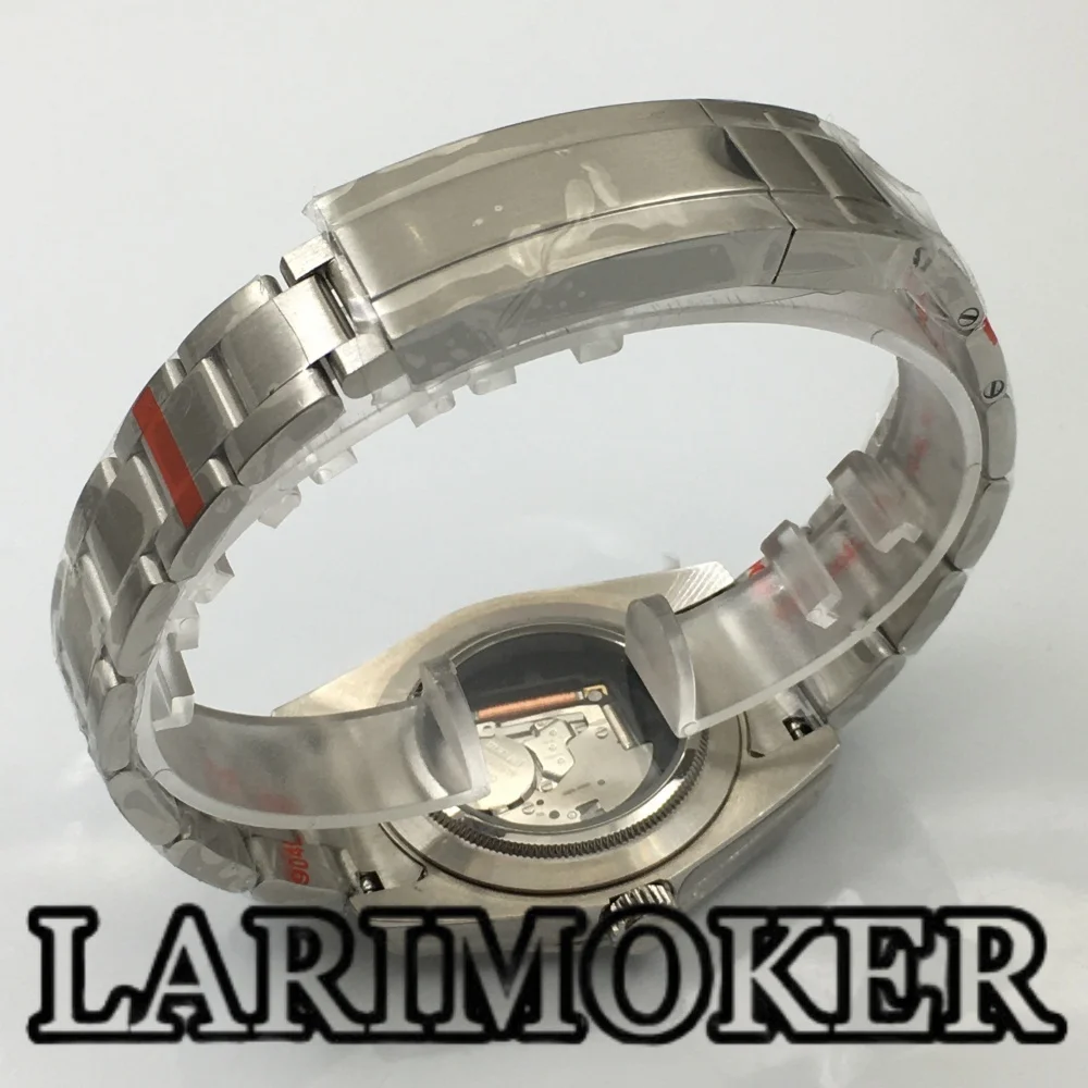 LARIMOKER 36mm/39mm Ronda515-12h Polished Men's Quartz Watch Green Sapphire Glass Black White Dial Lightning Hand Steel Bracelet