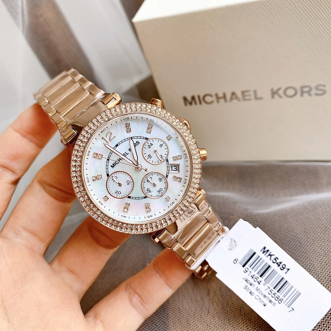 Michael Kors Women fashion Quartz Watch Parker Series MK-5491 Luxury Design Diamond Wristwatch Multifunctional Chronograph Watch