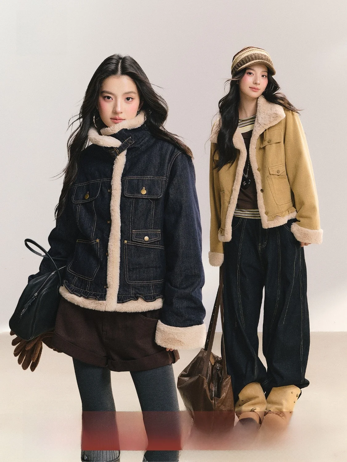 

Зимняя женская джинсовая куртка FPMZ с меховой отделкой, прямого кроя, с длинными рукавами, утепленная хлопком, в корейском стиле