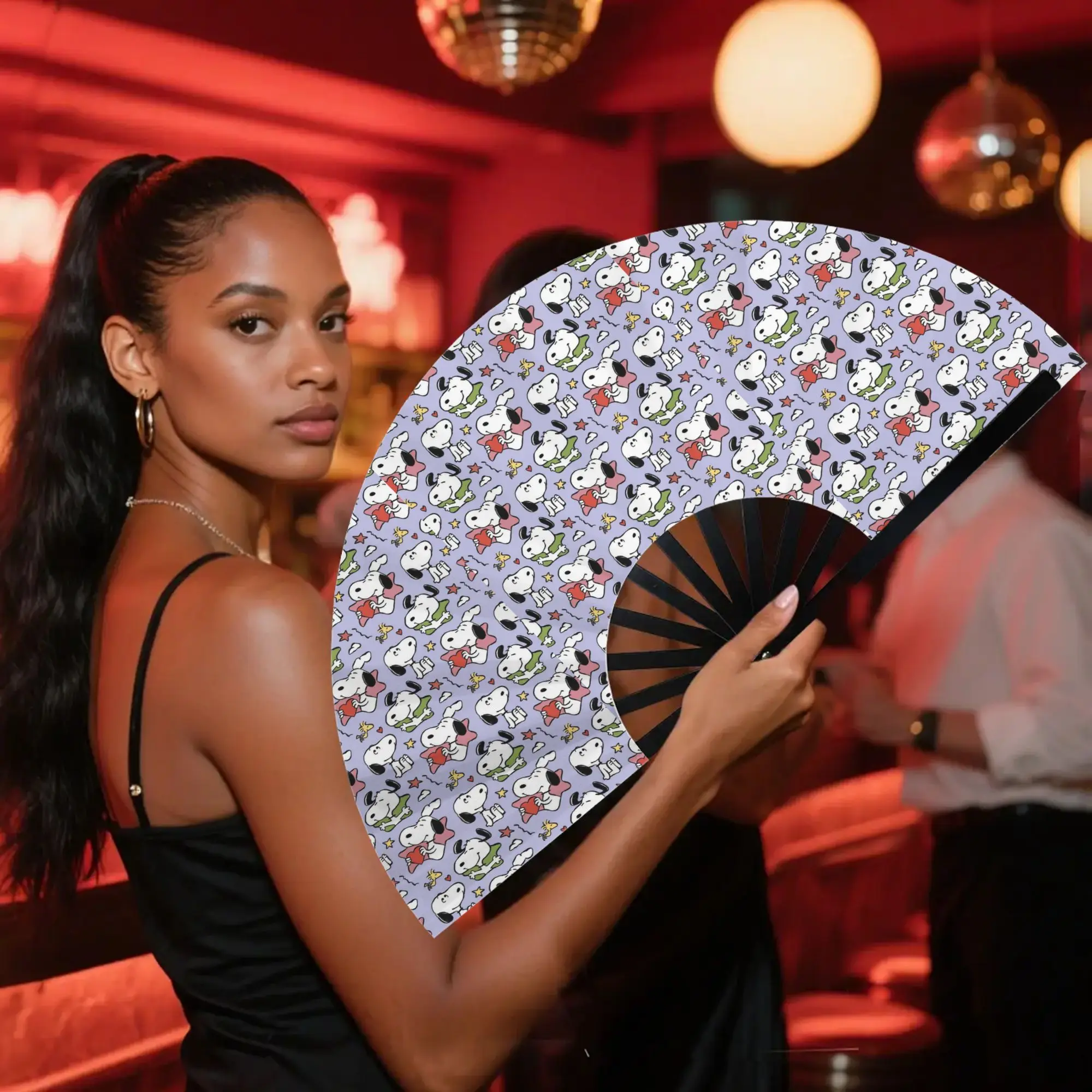 Customized Cute Cartoon S-Snoopys Portable Pocket Fan Camping  Polyester Folding Fan Chinese Dance Handheld Cooling Fans view 6