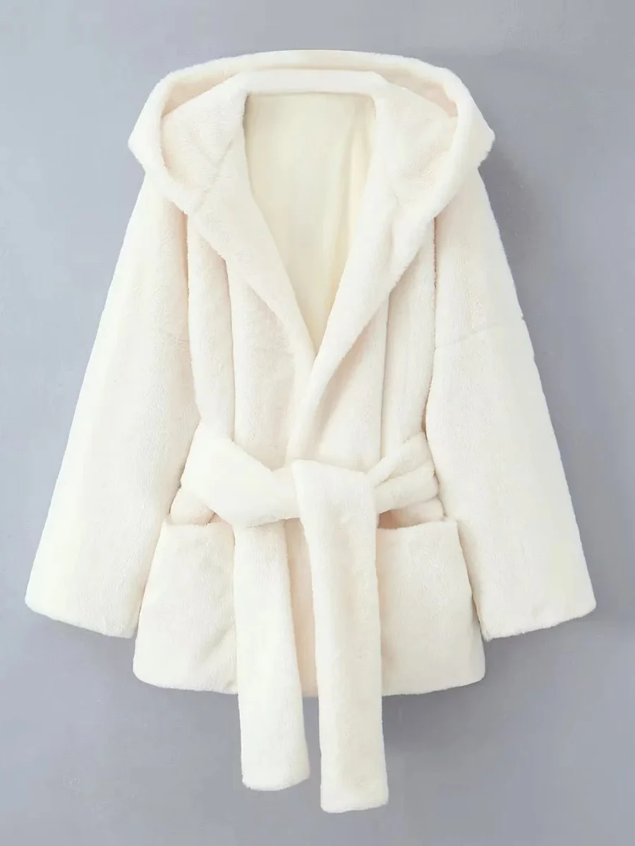 Ele con cintura dimagrante con cappuccio Plu Jaet da donna autunno inverno top ampio cappotto in poliestere francese Faionable