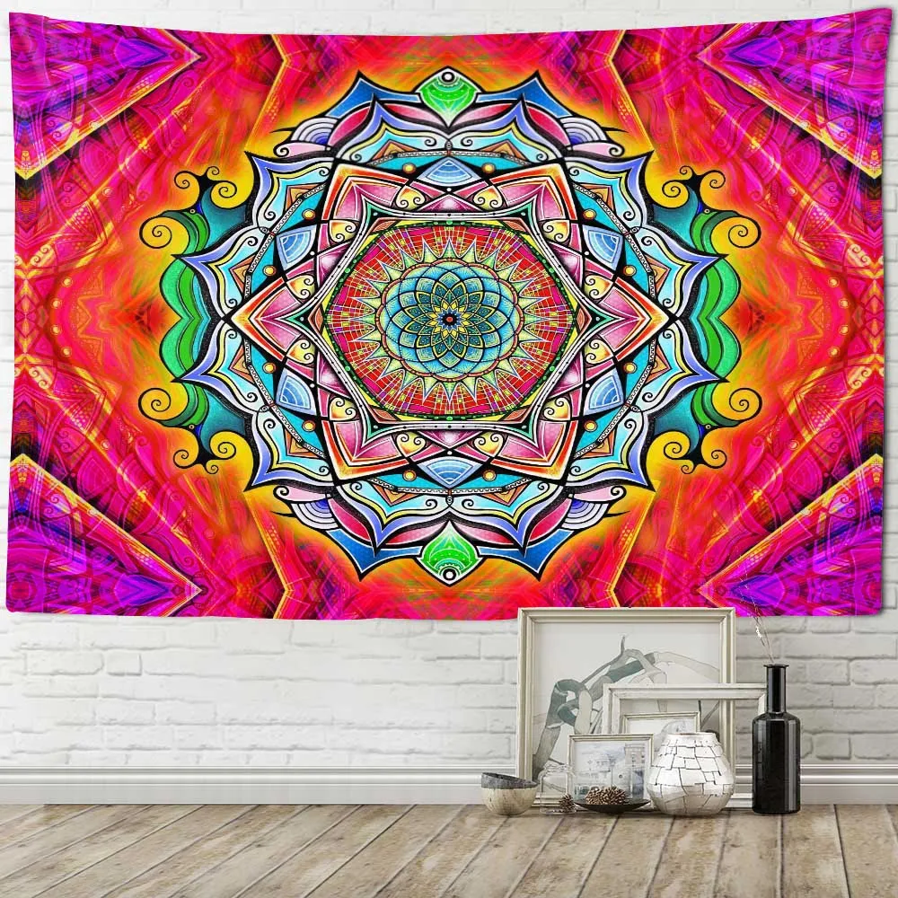 

Mandala tapestry wall hanging Bohemian home fabric wall decoration psychedelic multicolor geometric fractal art room decoration