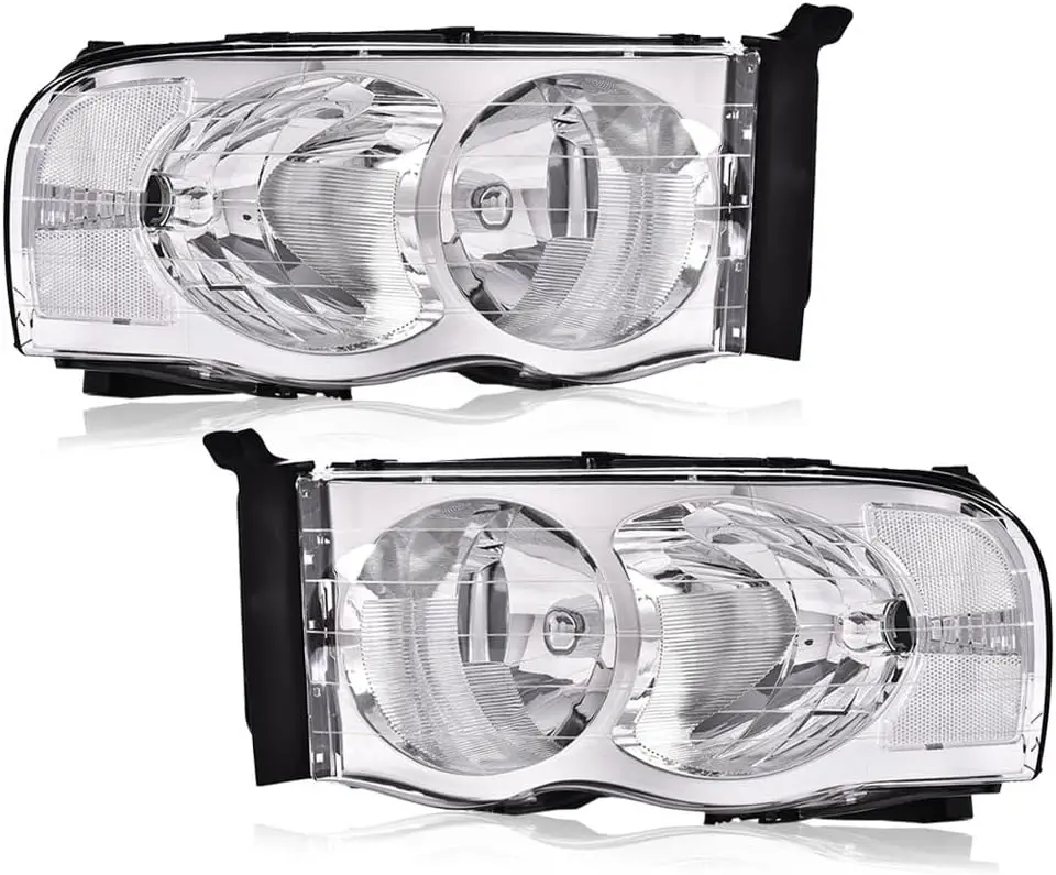 

Headlights Assembly, Compatible with Dodge Ram 1500 2500 3500 2002 2003 2004 2005 Bumper Headlamps, Clear lens Chrome Housing Cl