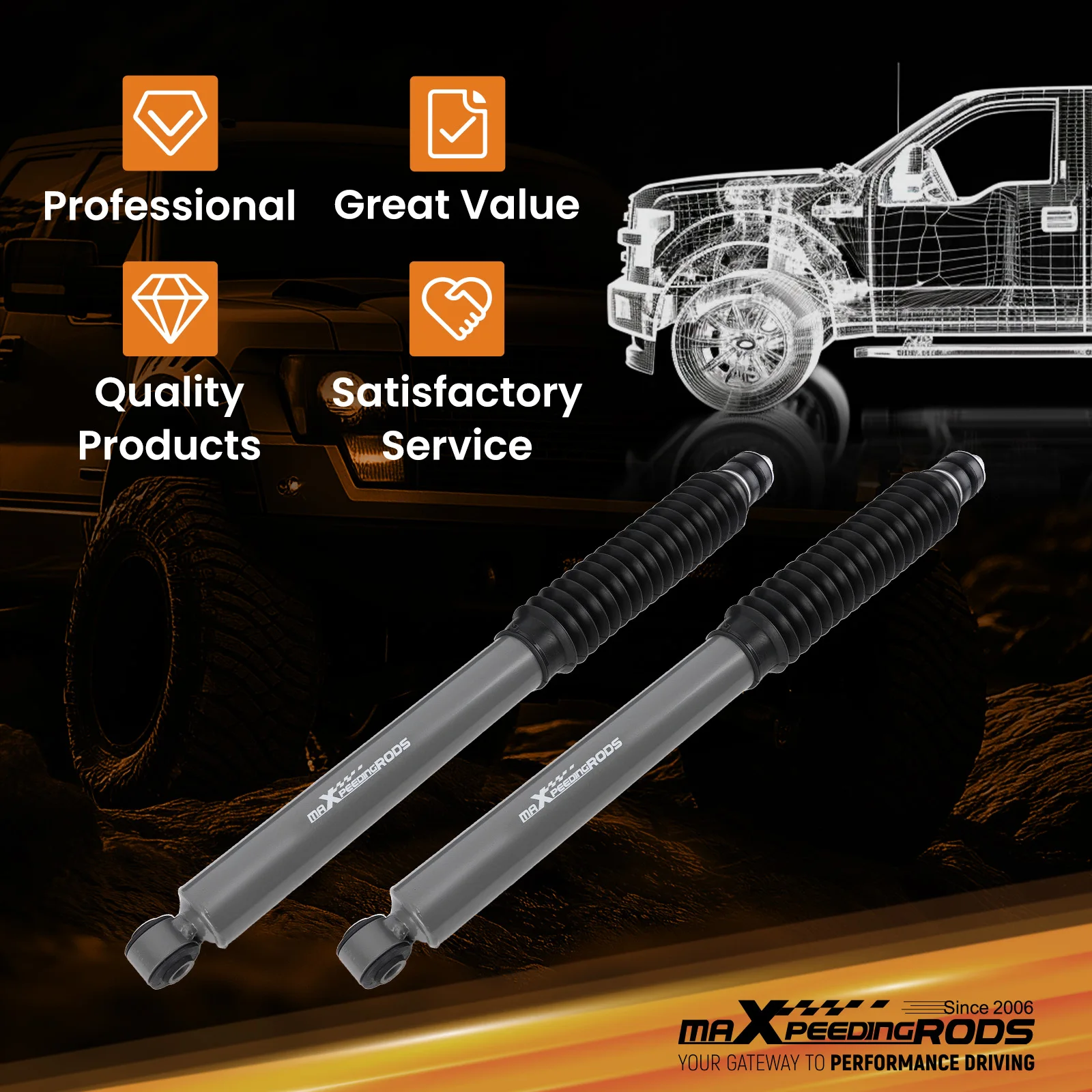 

2-4" Lifted G1 Front Shock Absorbers for Ram 2500 4WD 2014-25 w/Dust Cover