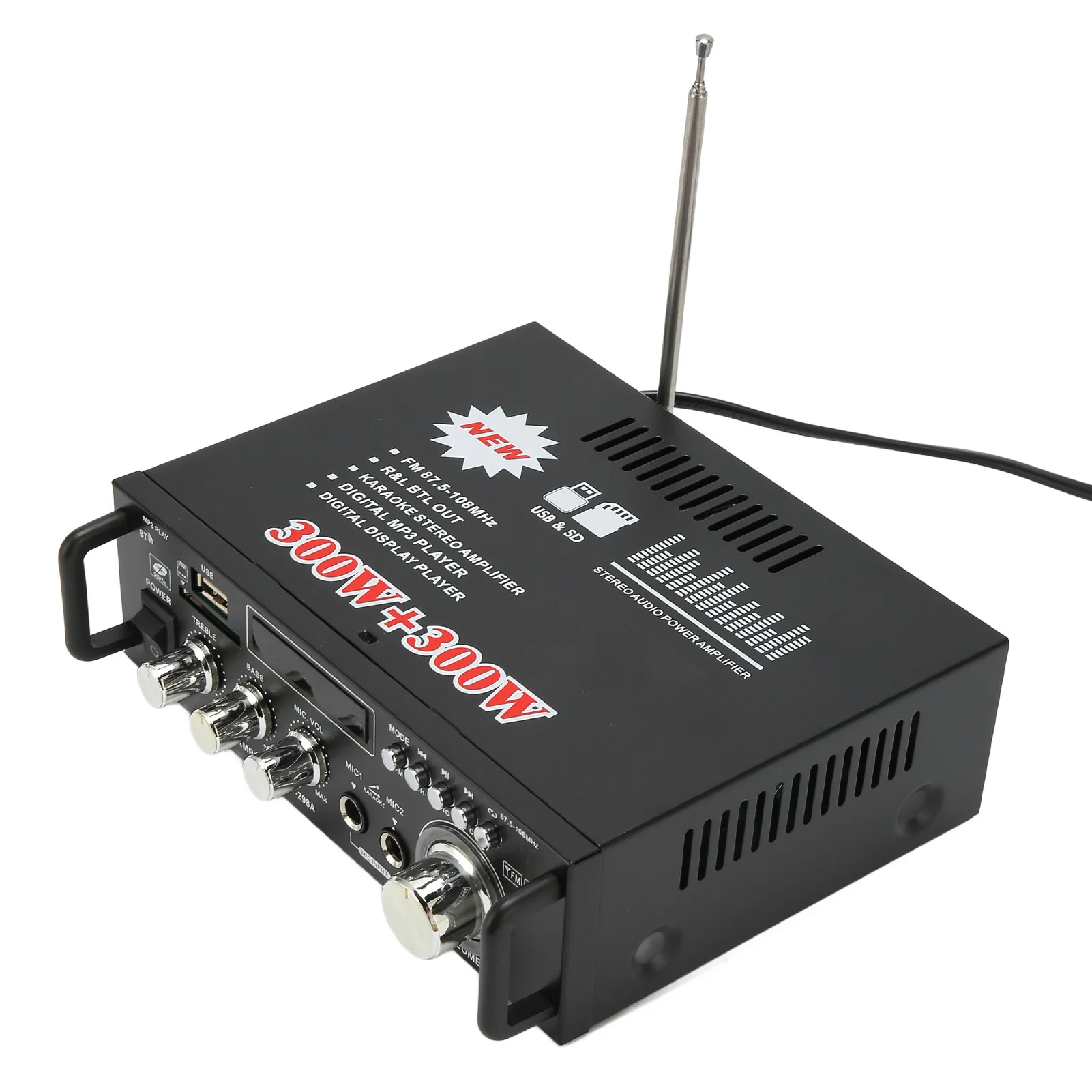 مكبر صوت قوي ممتاز 300 وات بلوتوث مع منفذ بطاقة ذاكرة USB وجهاز تحكم عن بعد وشاشة LED لنظام ستيريو منزلي