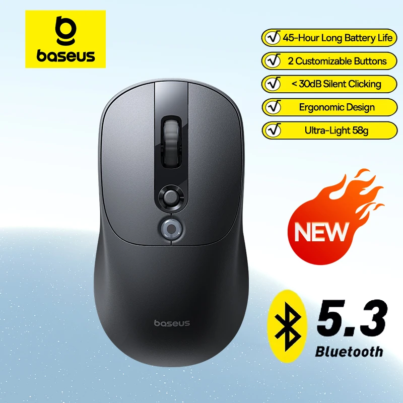 【NEW】Baseus EM2 Ergonomic Wireless Mouse Bluetooth 5.3 2.4G Type-C Charging Ultra Light Silent Mice Customizable Button Mouse