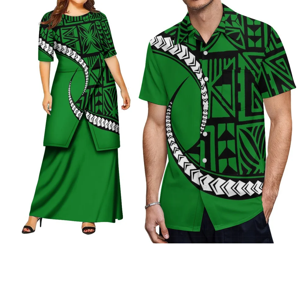 Ensemble de voyage d'été pour Couple, robe Pletasi pour femmes, Design imprimé Tribal polynésien, chemise pour hommes, vêtements sur mesure