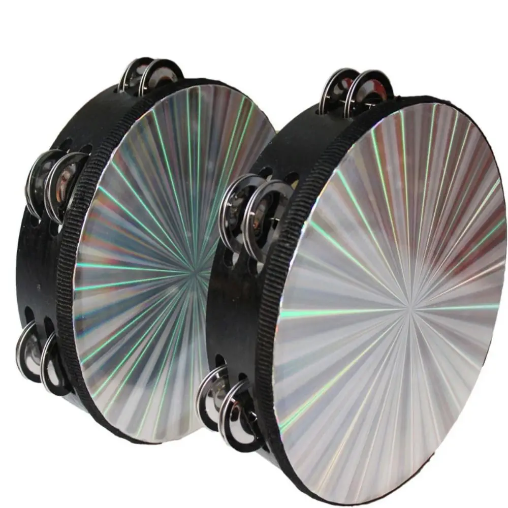 

Durable Double Row Hand Held Drum Rainbow Wood Performance Tambourine Educational Reflective Children's Drum Musical Instrument