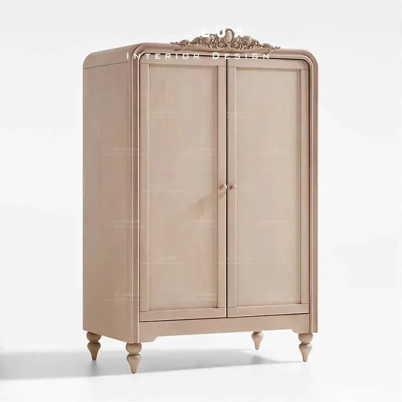 -1 Solid Wood Carving Flower Double Door Wardrobe Retro Studio Furniture Medieval Bedroom Storage WardrobeX8