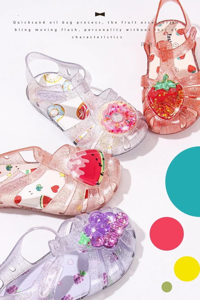

Kids Girls' Sandals Children's Diamond Pearl Soft Anti-slip Beach Shoes Princess Girls Fruit Jelly Shoes Baby Roman Sandals