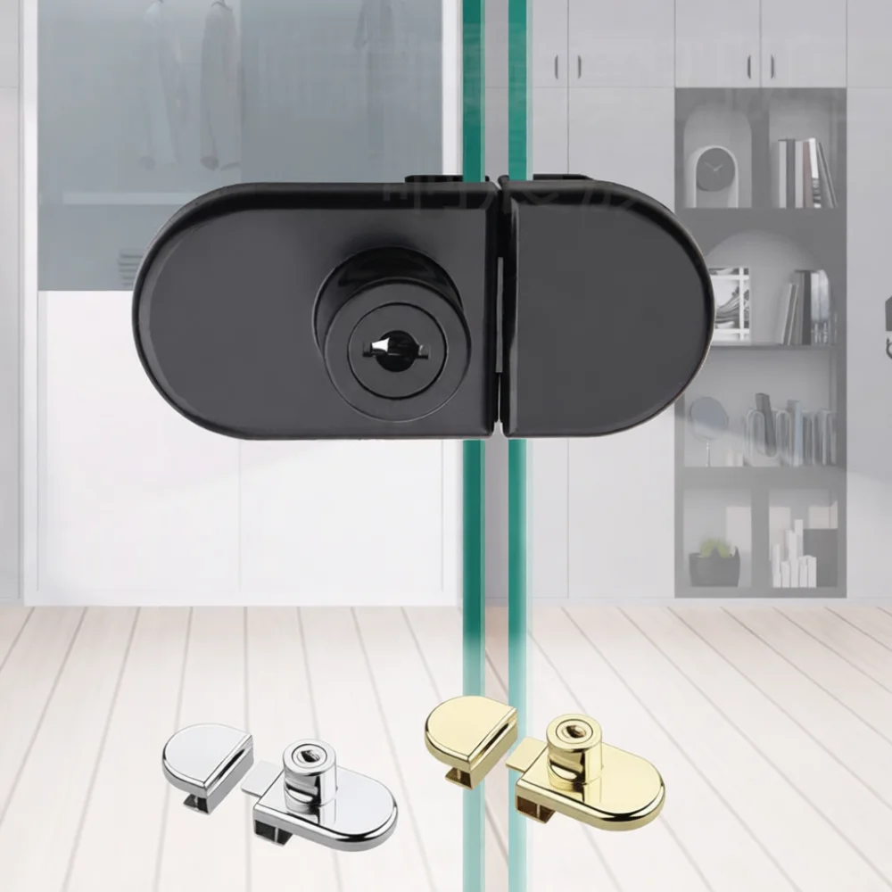 Stainless Steel Sliding Glass Door Lock Punch Free Cabinet Showcase Security Latch Modern Simple Hardware For Display Case
