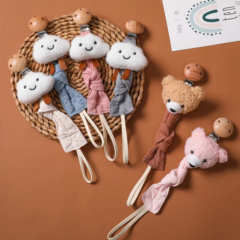 1pc Cotton Baby Pacifier Chain Cute Cloud Shape Wooden Pacifier Clip for Newborn Teething Soother Chew Dummy Chains Baby Gift