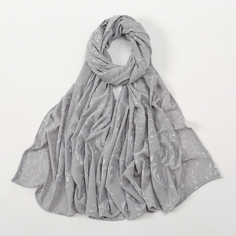 2024 spring summer new silver silk jacquard fashion soft head scarf retro everything with solid color boutique scarf women