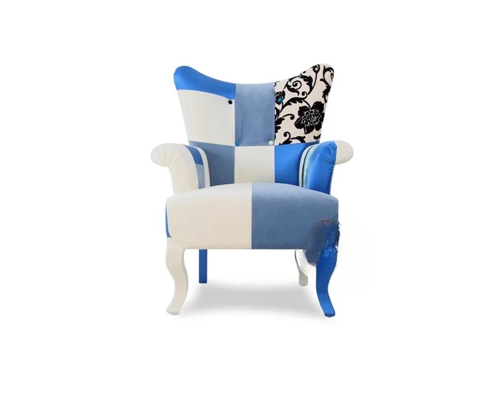 Gaiya American hot-selling luxury custom Mediterranean blue fabric sofa single-seat contrasting color collage tiger chair