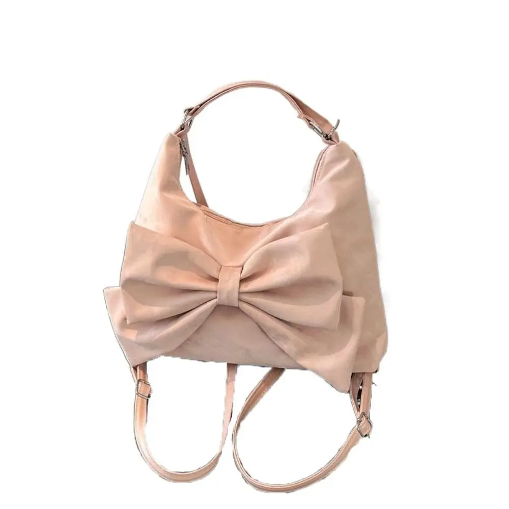 Storage Bag Sweet Bow Shoulder Bag Multifunctional Y2K Large Capacity Handbag Mommy Bag Commuting PU Backpack Outdoor