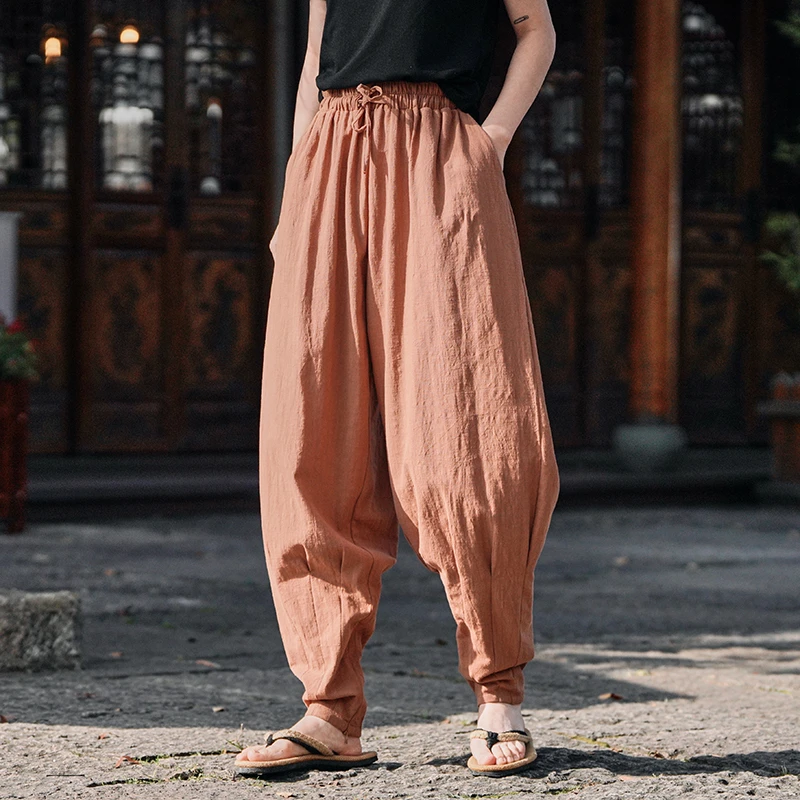 Traditional Chinese Zen-Inspired Lounge Pants | 100% Cotton Elastic Waist, Loose-Fitting Elegance for Modern European Wardrobes