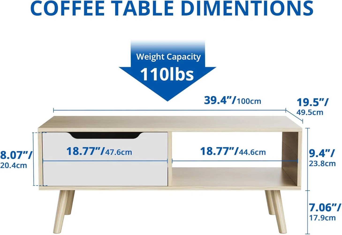 Table basse moderne en bois de chêne avec rangement, table de cocktail minimaliste du milieu du siècle, pour le couloir, la salle de séjour, la réception d'appartement