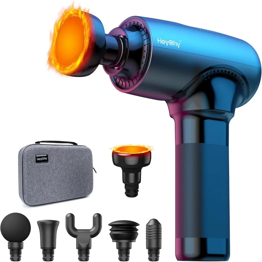 

Massage Gun Deep Tissue with Heat Head, Handheld Muscle Back Massager with Carry Case, Portable Percussion Massager Gun with 6 R
